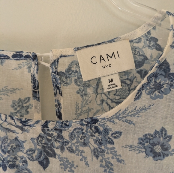 Cami NYC Vivi Boxy Floral Blouse Stonewash Floral Ramie White Blue Medium - Picture 3 of 12